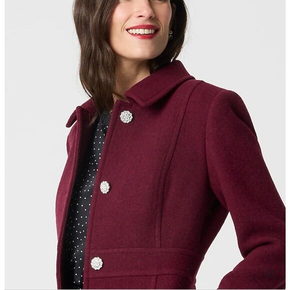 J. Crew wool blend Lady day coat in vintage burgundy jeweled buttons size 4 NWT - Picture 2 of 10